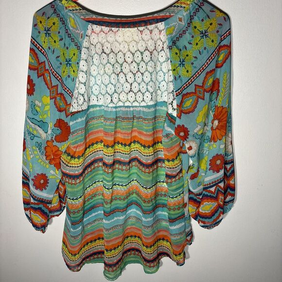 Anthropologie Fig and Flower Semi Sheer Floral Aztec Lace Blouse 1X Blouse/top - Picture 9 of 13